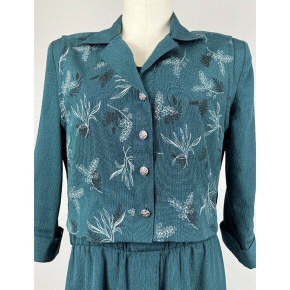 Miss Dorby Womens Size 10 Green 2 Pc Set Collared Vest Dress Padded Shoulders - Picture 3 of 16